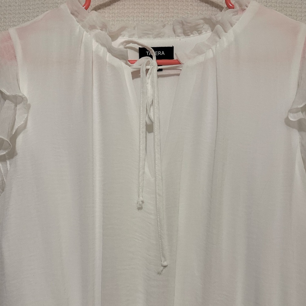 Tacera, Size L, easy-to-wear white pull over dress with cap sleeves